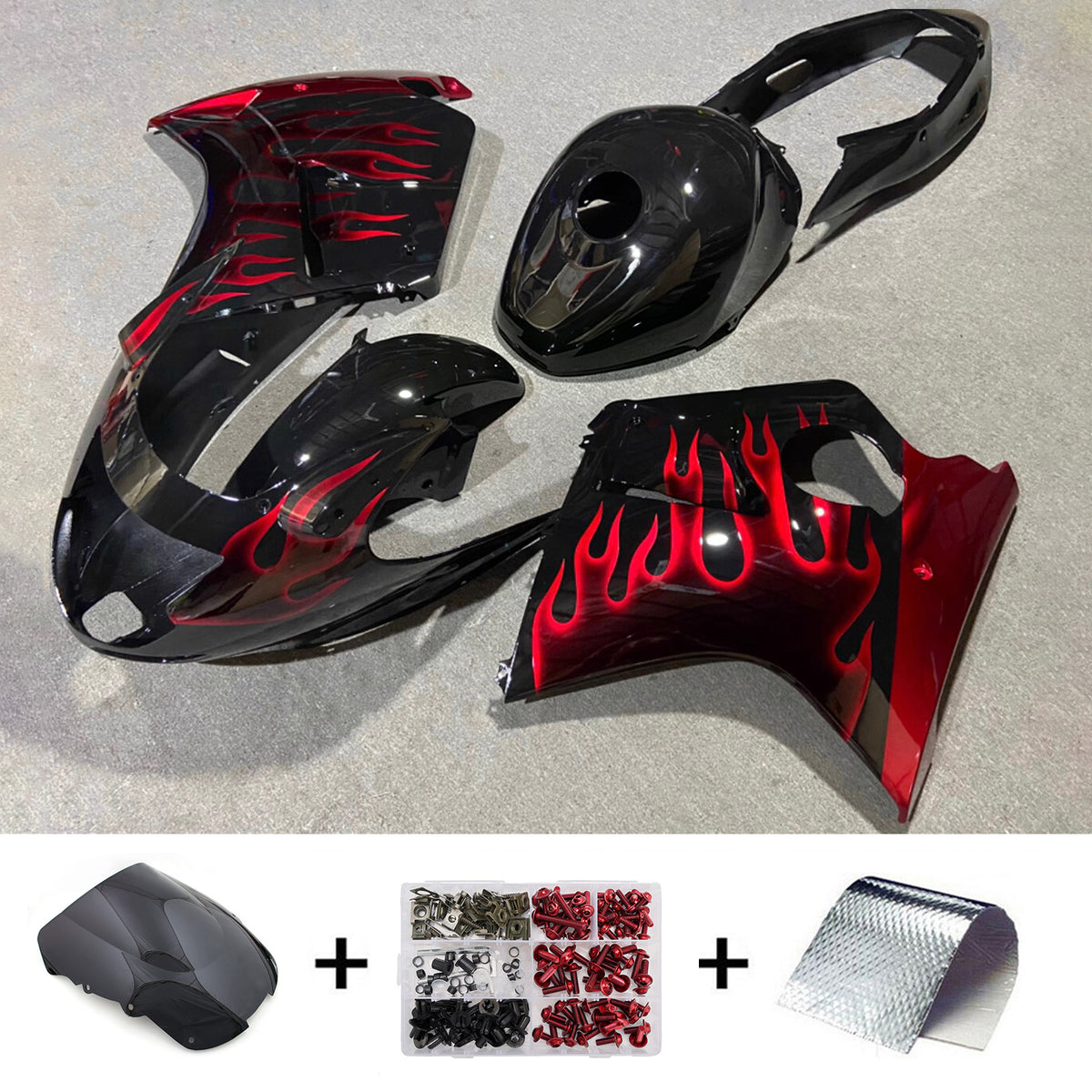 Amotopart 1996-2007 Honda CBR1100XX SuperBlackBird Red Black Fairing Kit