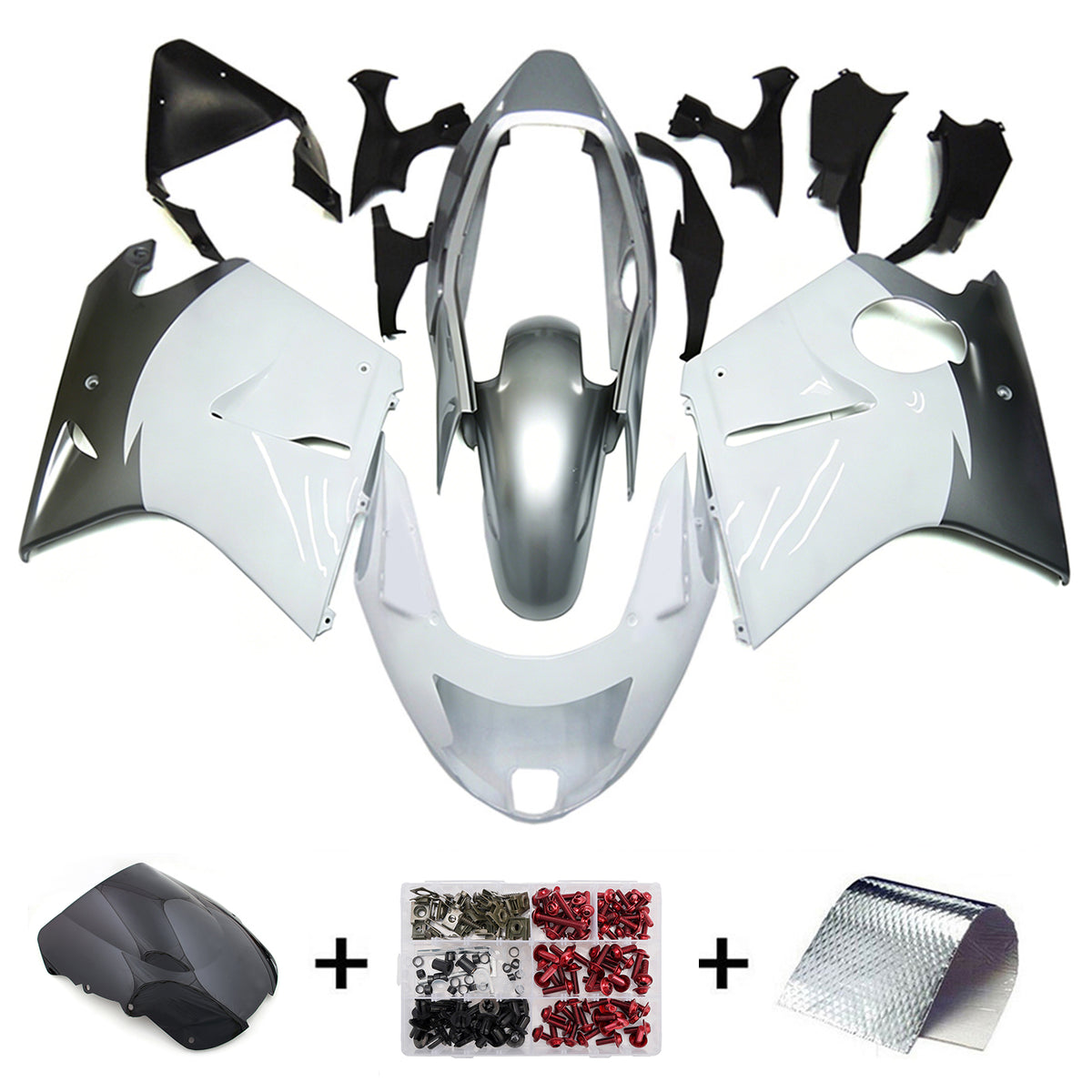 Amotopart 1996-2007 Honda CBR1100XX SuperBlackBird Black White Gray Fairing Kit