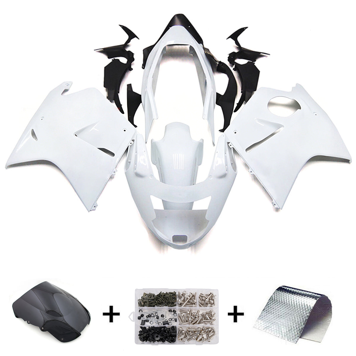 Amotopart 1996-2007 Honda CBR1100XX SuperBlackBird Black Gray White Fairing Kit