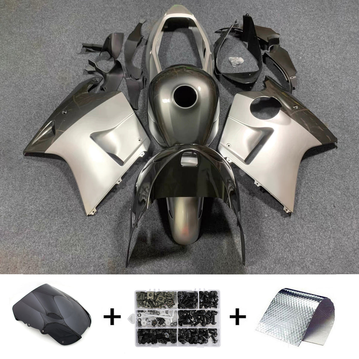 Kit de carenagem Amotopart 1996-2007 Honda CBR1100XX SuperBlackBird cinza preto