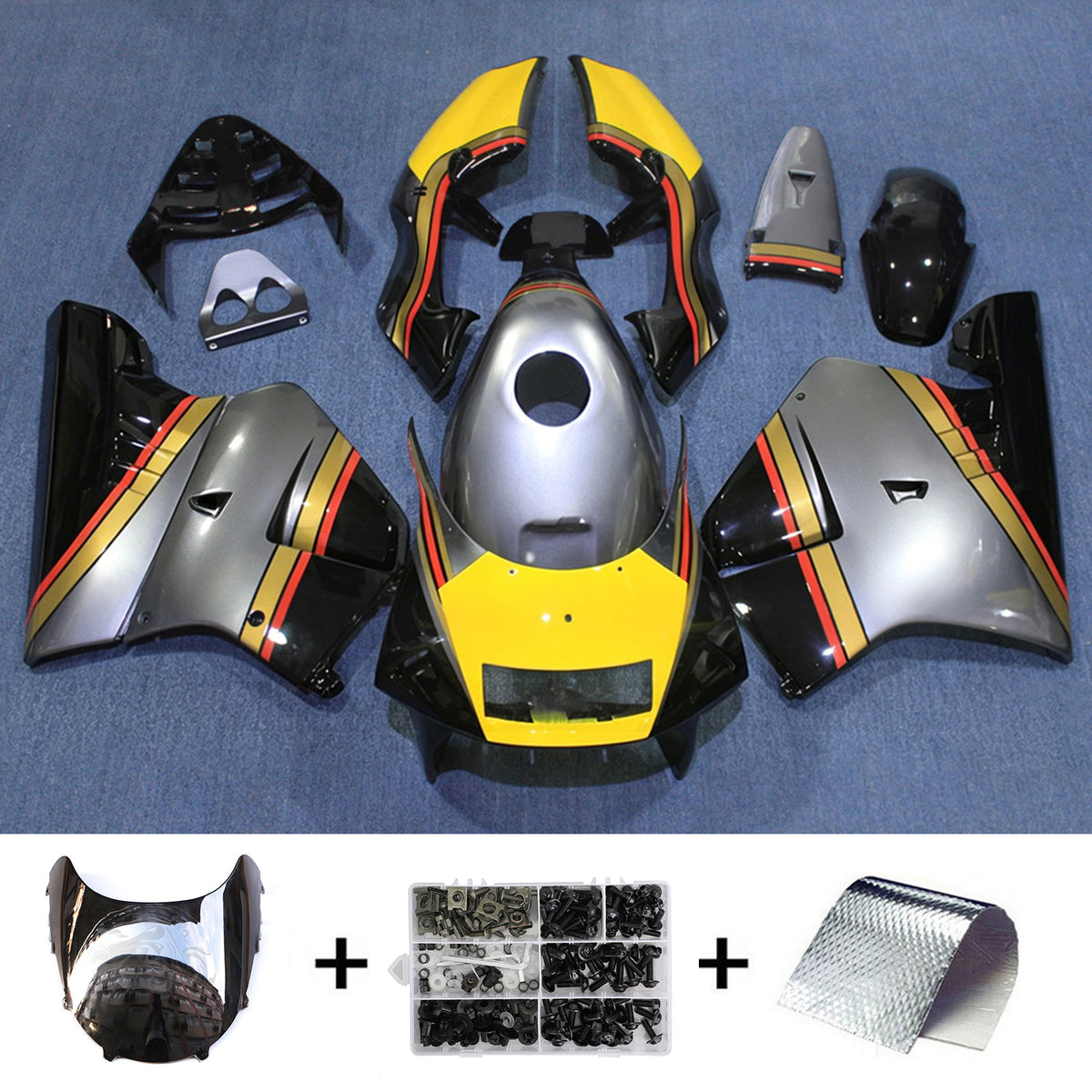 Amotopart 1994-1996 Honda NSR250 PGM-4 Black Blue Gold Yellow Fairing Kit