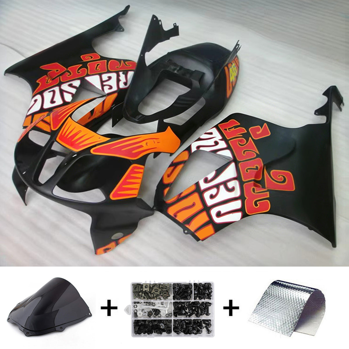 Amotopart 2000-2006 Honda VTR1000 RC51 Kit de carénage noir rouge orange