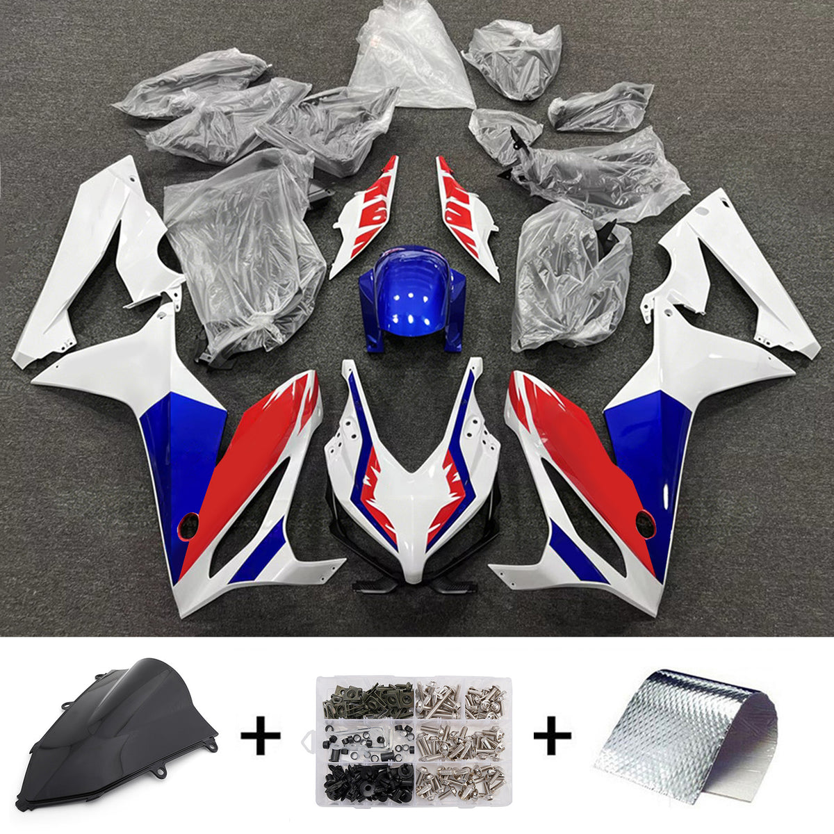 Amotopart 2019-2020 Honda CBR650R White Black Blue Fairing Kit