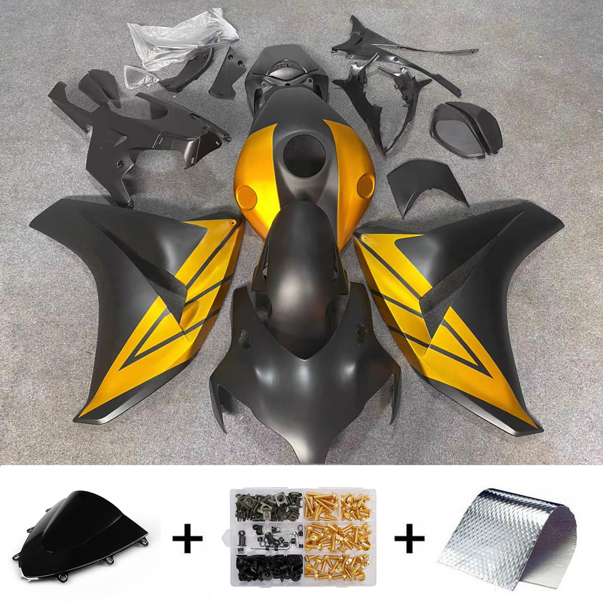 Amotopart 2008-2011 Honda CBR1000RR Black Gold Fairing Kit