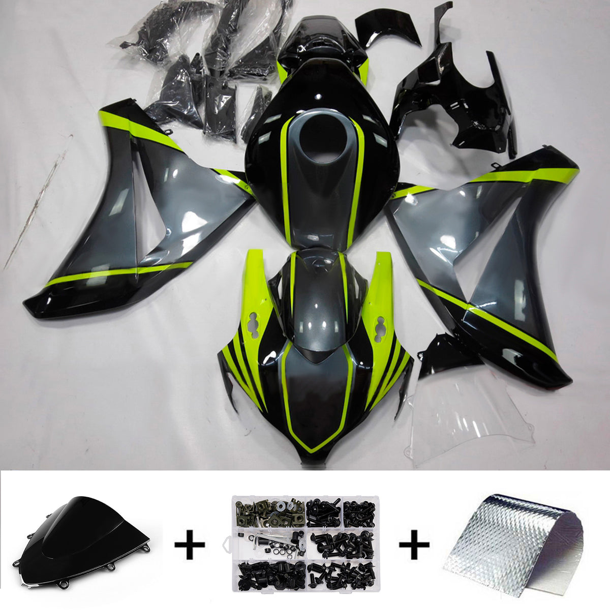 Amotopart 2008-2011 Honda CBR1000RR Black Grey Fairing Kit