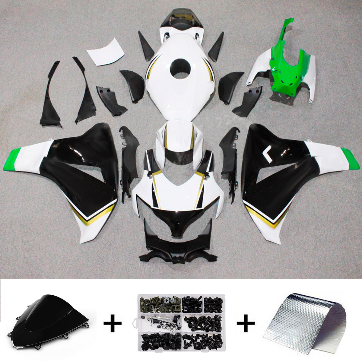 Amotopart 2008-2011 Honda CBR1000RR White Black Fairing Kit