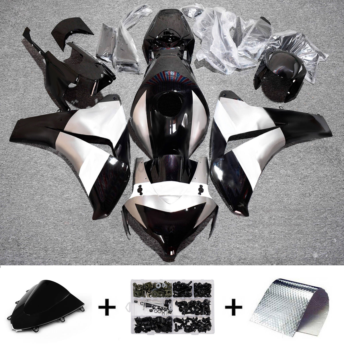 Amotopart 2008-2011 Honda CBR1000RR Black Silver Fairing Kit