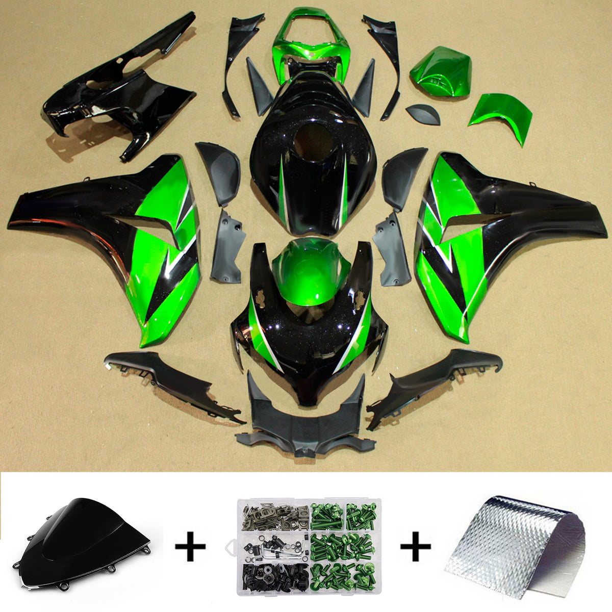 Amotopart 2008-2011 Honda CBR1000RR Green Black Fairing Kit