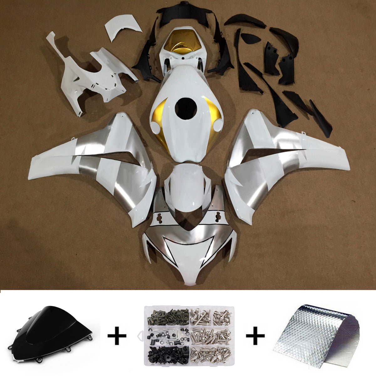 Amotopart 2008-2011 Honda CBR1000RR White Silver Fairing Kit