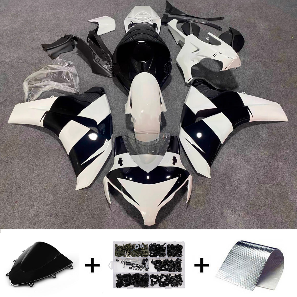 Amotopart 2008–2011 Honda CBR1000RR Weiß Schwarz Verkleidungsset