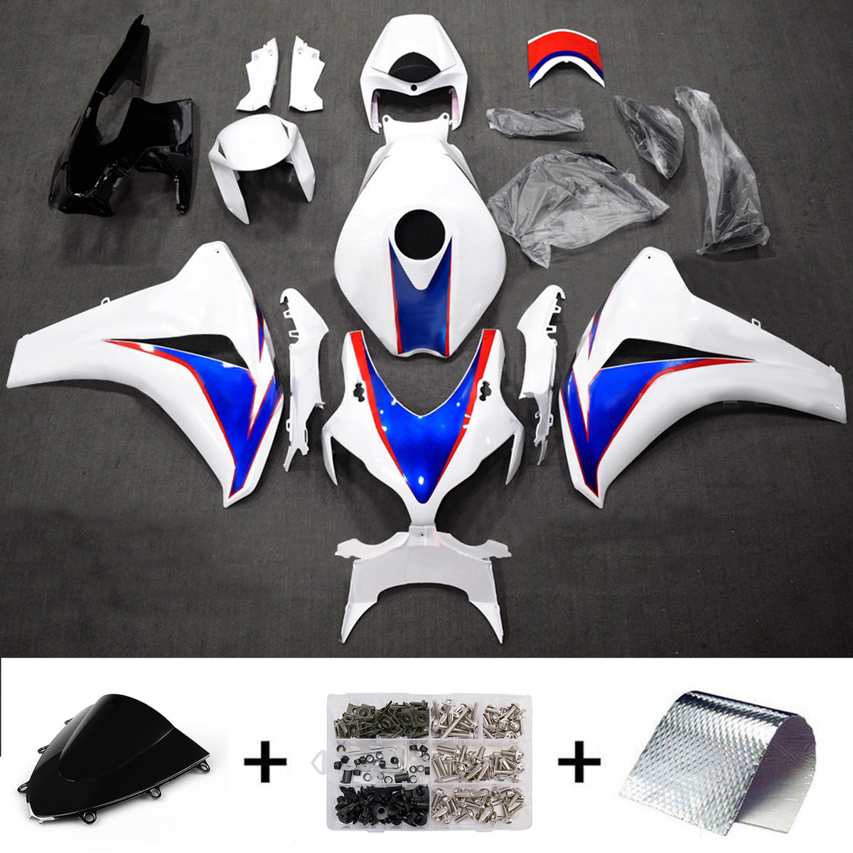 Amotopart 2008-2011 Honda CBR1000RR White Blue Fairing Kit