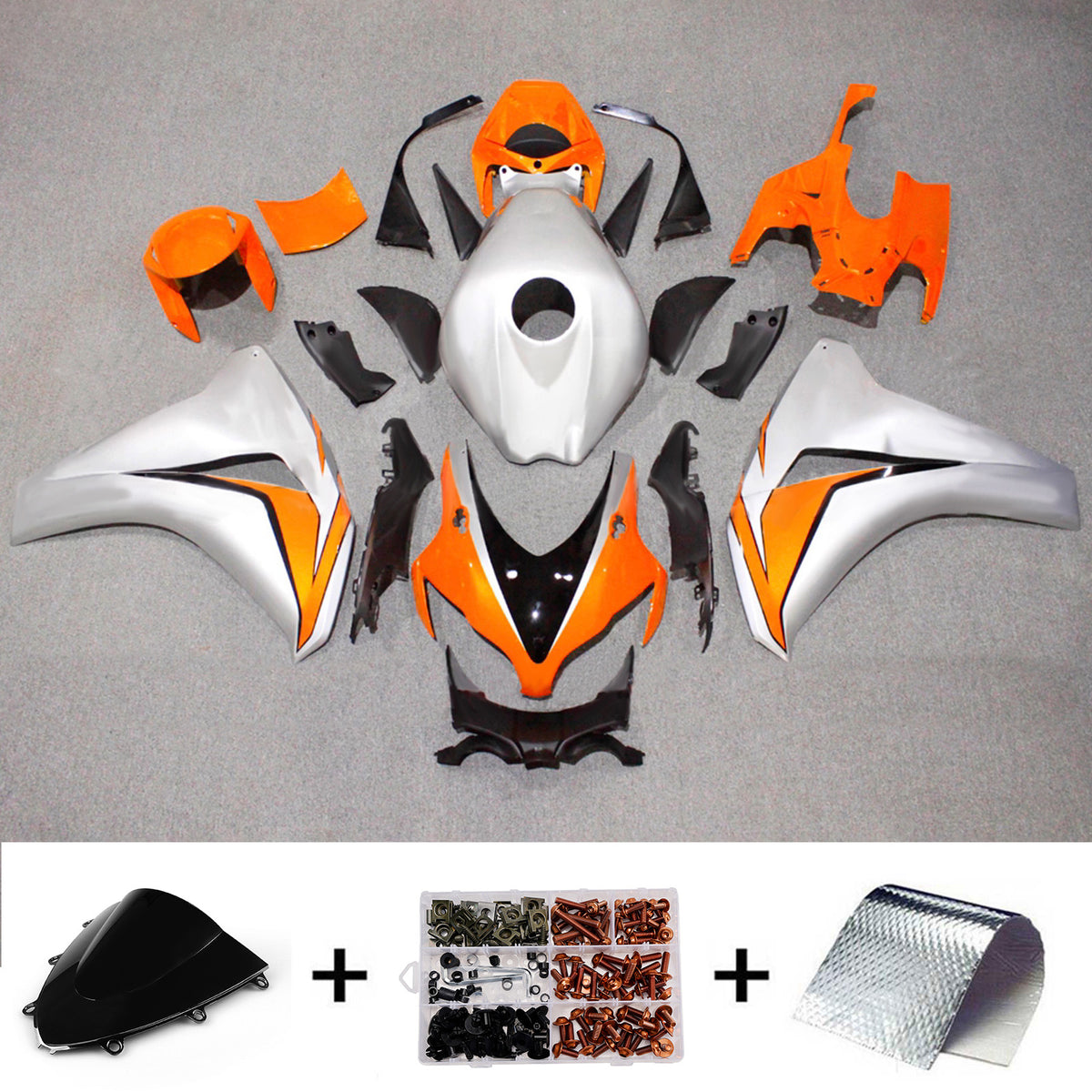 Amotopart 2008-2011 Honda CBR1000RR Silver Orange Fairing Kit