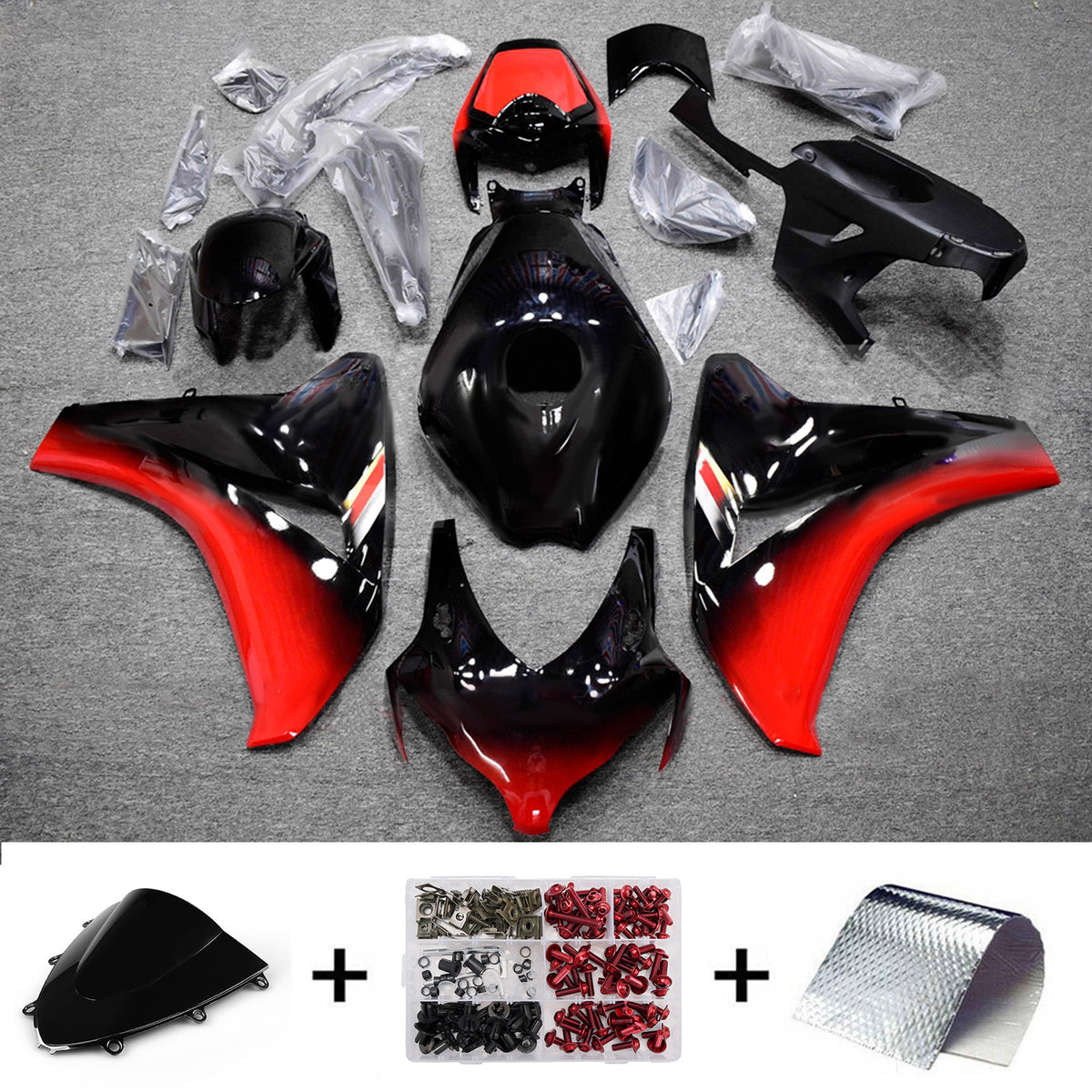 Amotopart 2008-2011 Honda CBR1000RR Kit de carenado negro rojo
