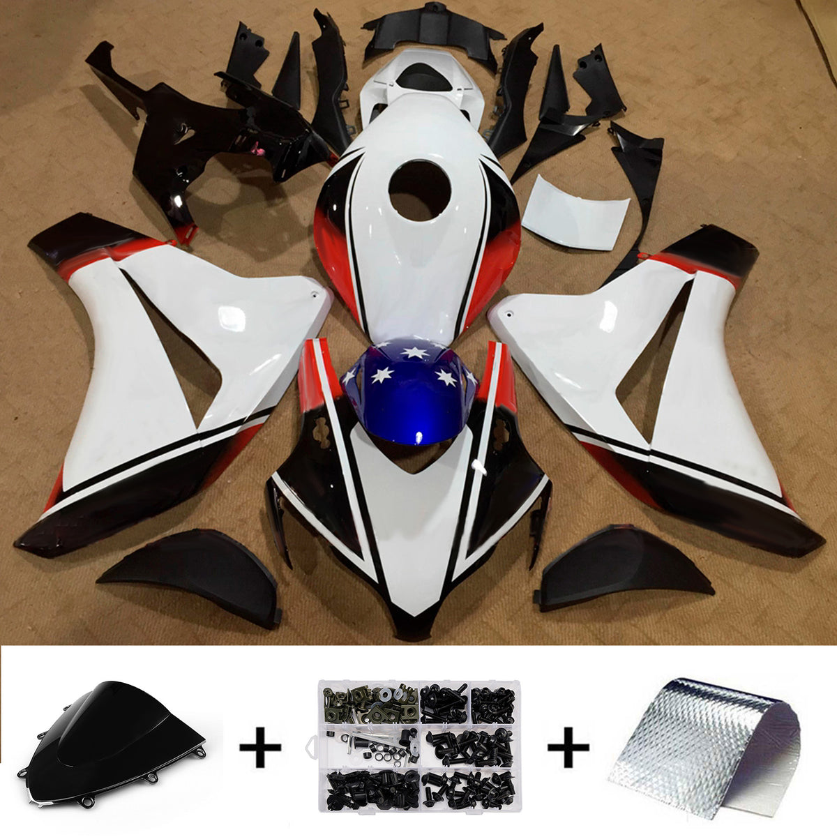 Amotopart 2008-2011 Honda CBR1000RR White Black Fairing Kit