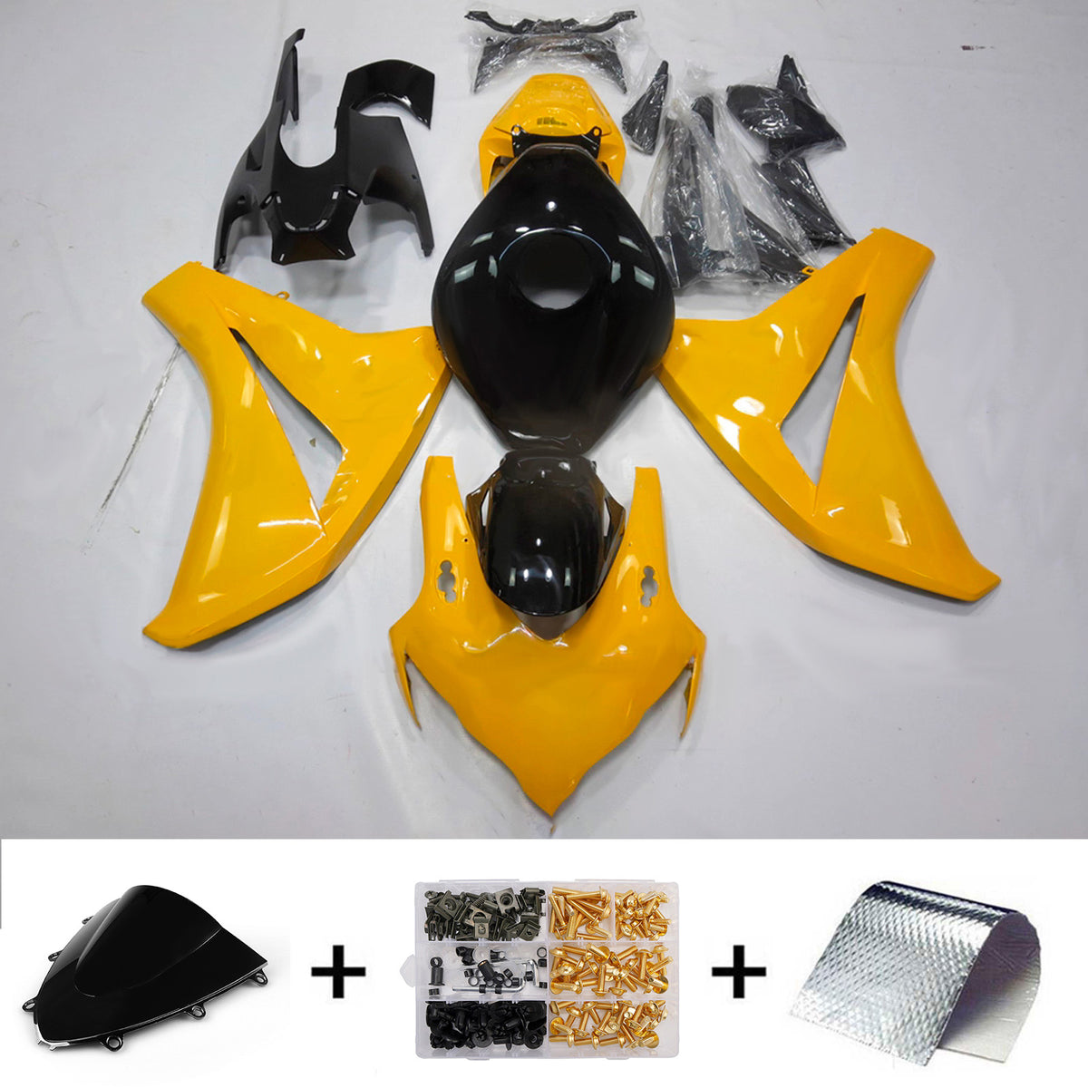 Amotopart 2008-2011 Honda CBR1000RR Yellow Black Fairing Kit