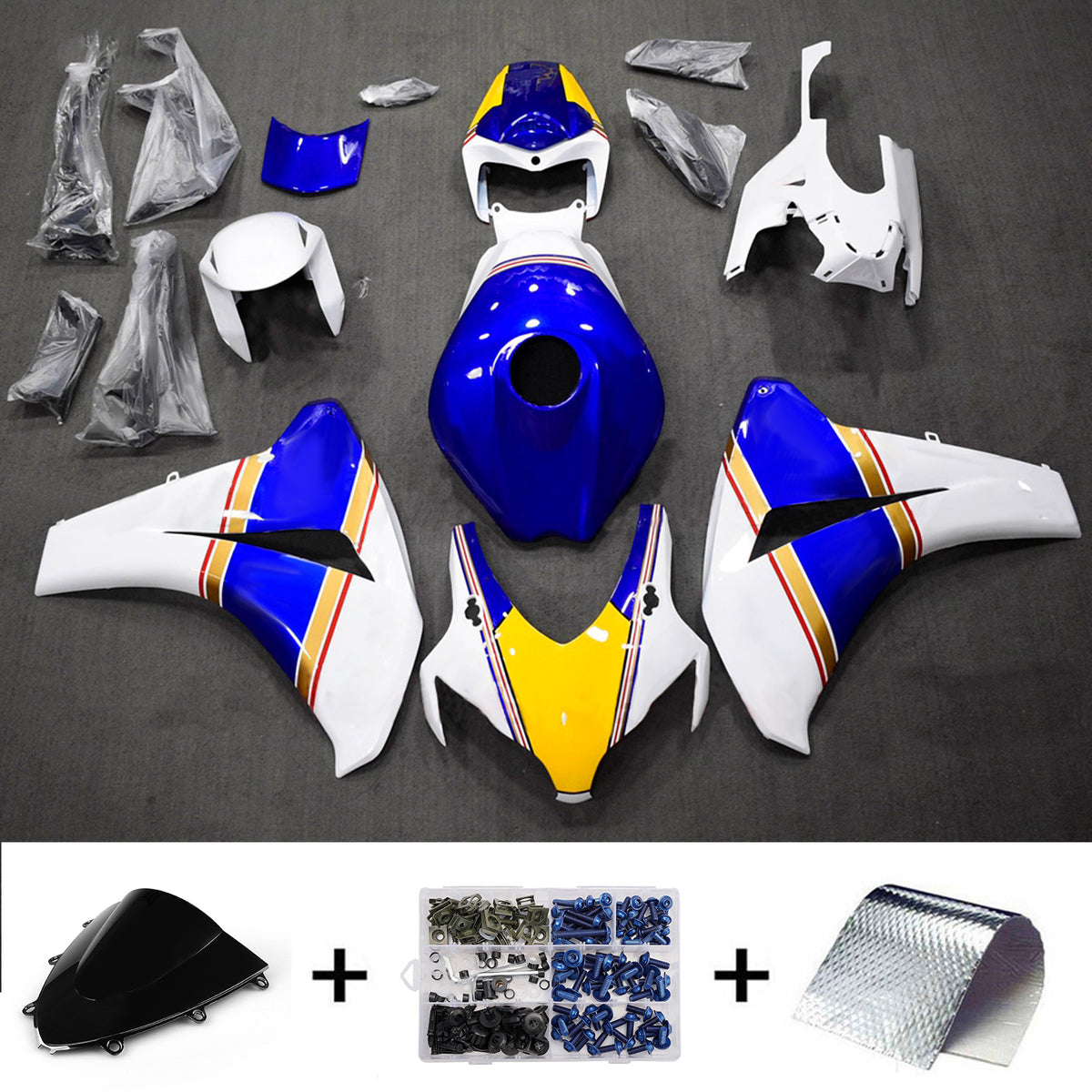 Amotopart 2008-2011 Honda CBR1000RR White Blue Fairing Kit