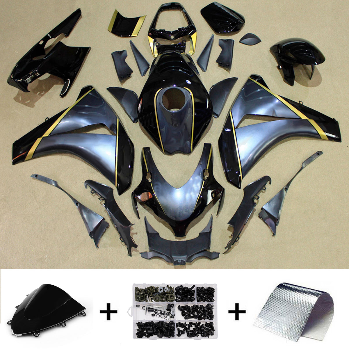 Amotopart 2008-2011 Honda CBR1000RR Silver Black Fairing Kit