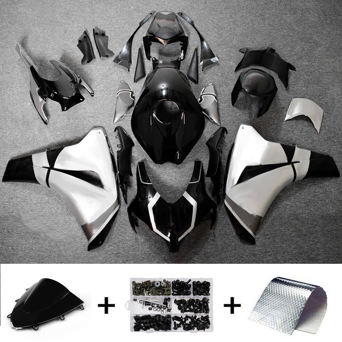 Amotopart 2008-2011 Honda CBR1000RR Black Silver Fairing Kit
