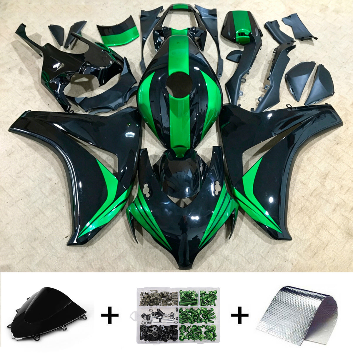 Amotopart 2008-2011 Honda CBR1000RR Black Green Fairing Kit