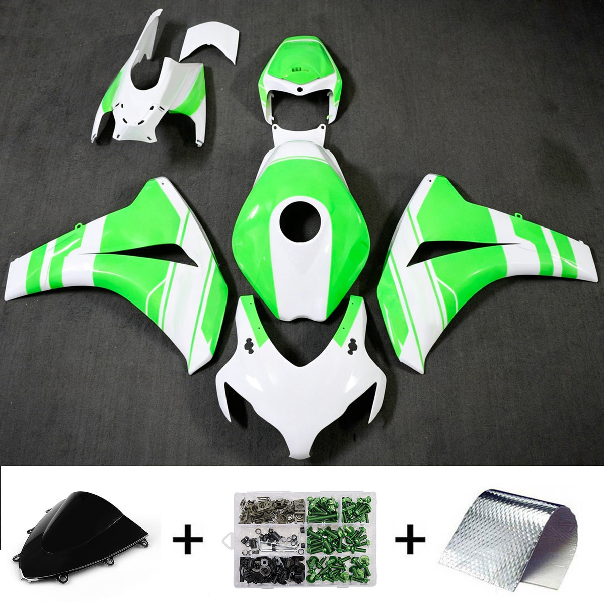Amotopart 2008-2011 Honda CBR1000RR White Green Fairing Kit