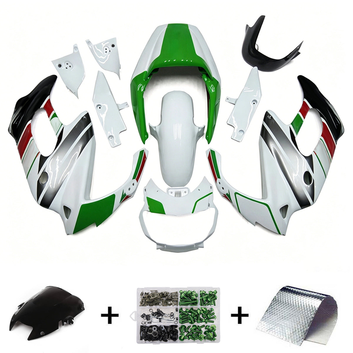 Amotopart 1997-2005 Honda VTR1000F White Green Fairing Kit