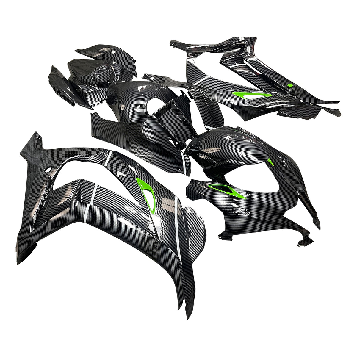 Amotopart Verkleidungsset für Kawasaki ZX-10R 2016–2020, weiß, schwarz, Karbonfasermuster