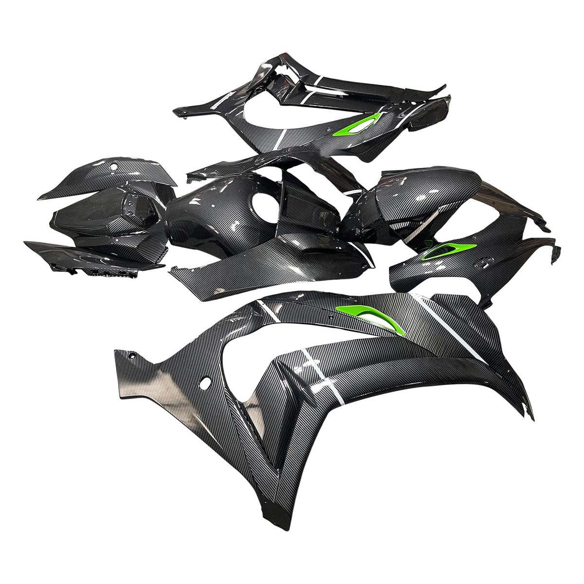 Amotopart Verkleidungsset für Kawasaki ZX-10R 2016–2020, weiß, schwarz, Karbonfasermuster