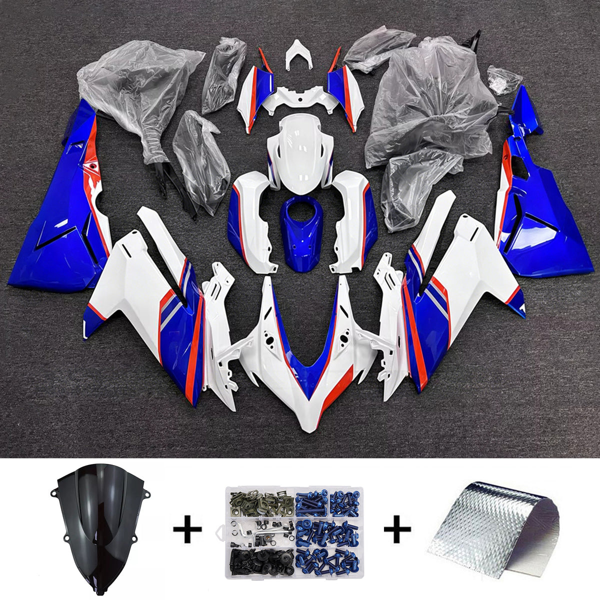 Amotopart 2023–2024 Honda CBR250RR Schwarz Weiß Blau Verkleidungsset