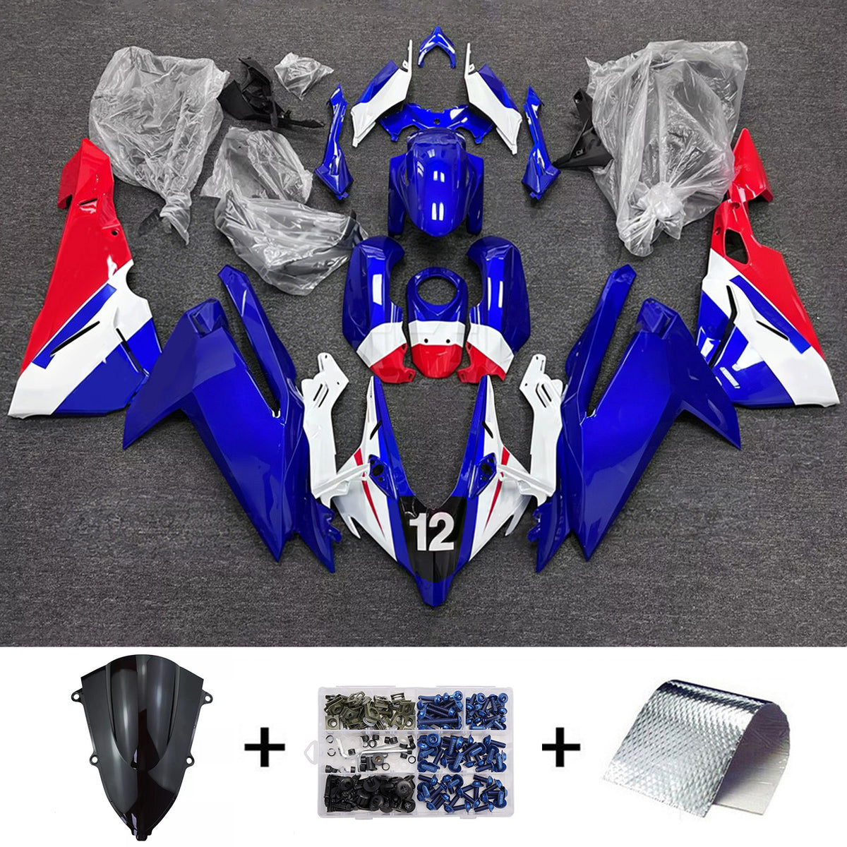 Amotopart 2023-2024 Honda CBR250RR Kit de carenado azul blanco negro