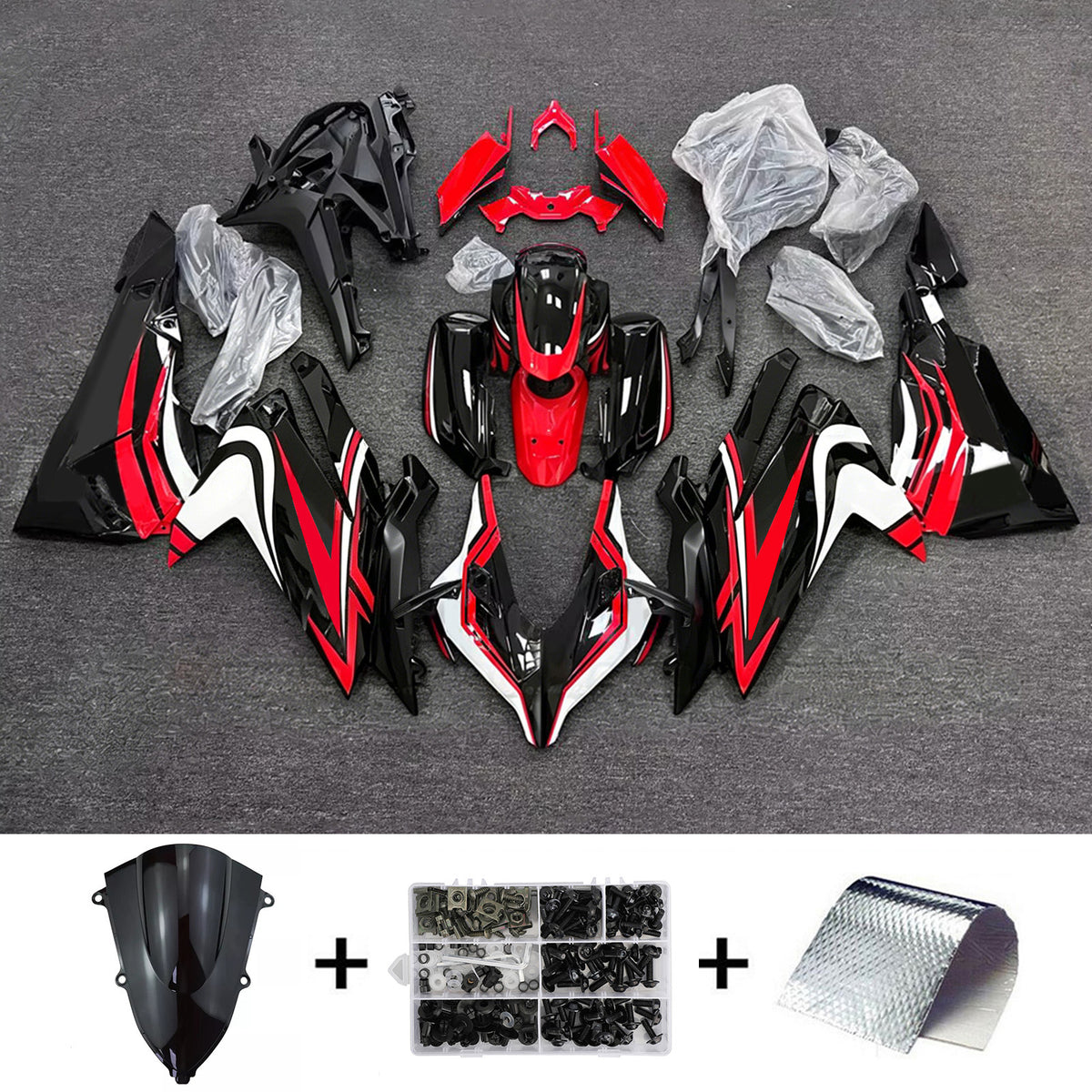 Amotopart 2023–2024 Honda CBR250RR Schwarz-Rot-Verkleidungsset