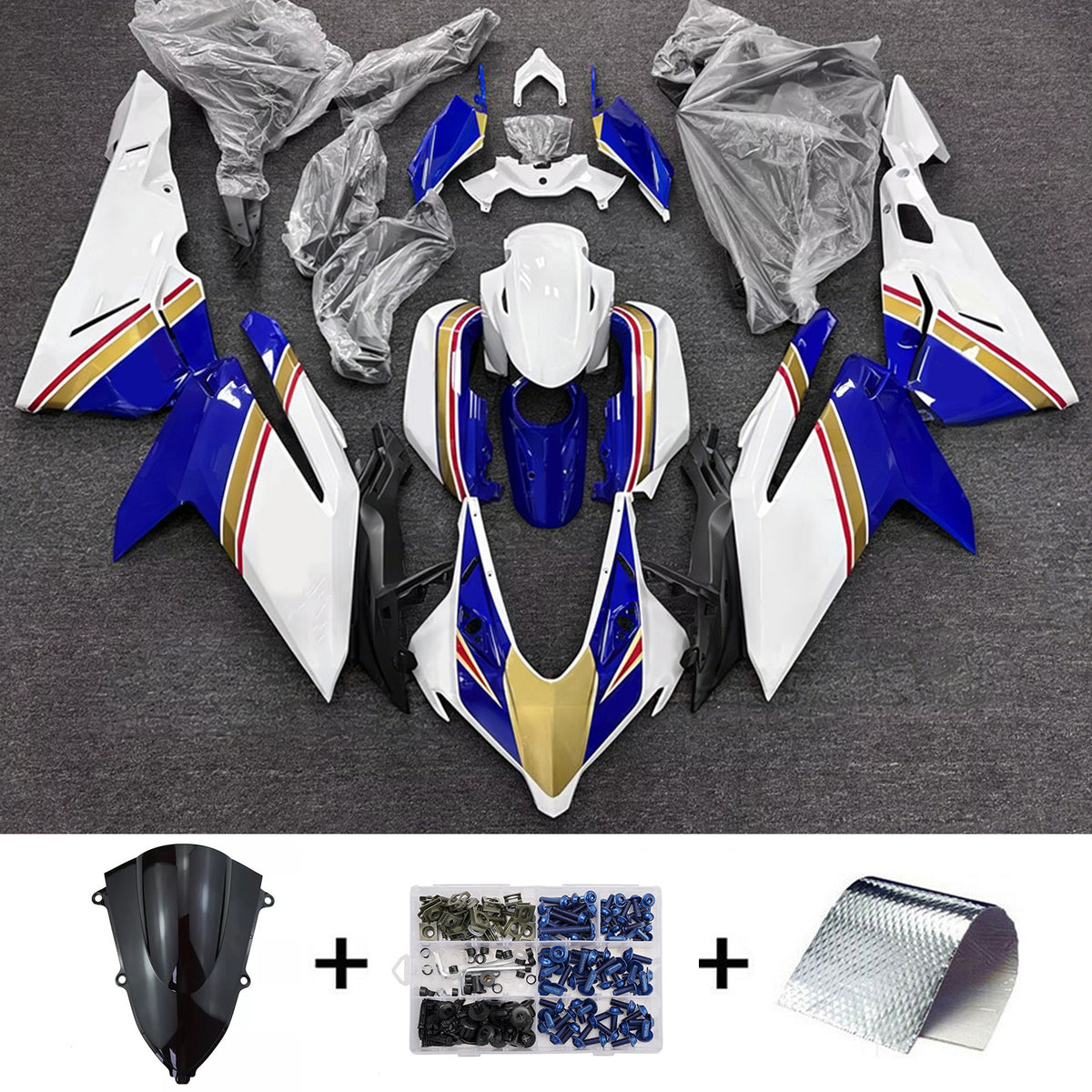 Amotopart 2023–2024 Honda CBR250RR Weiß Blau Schwarz Verkleidungsset