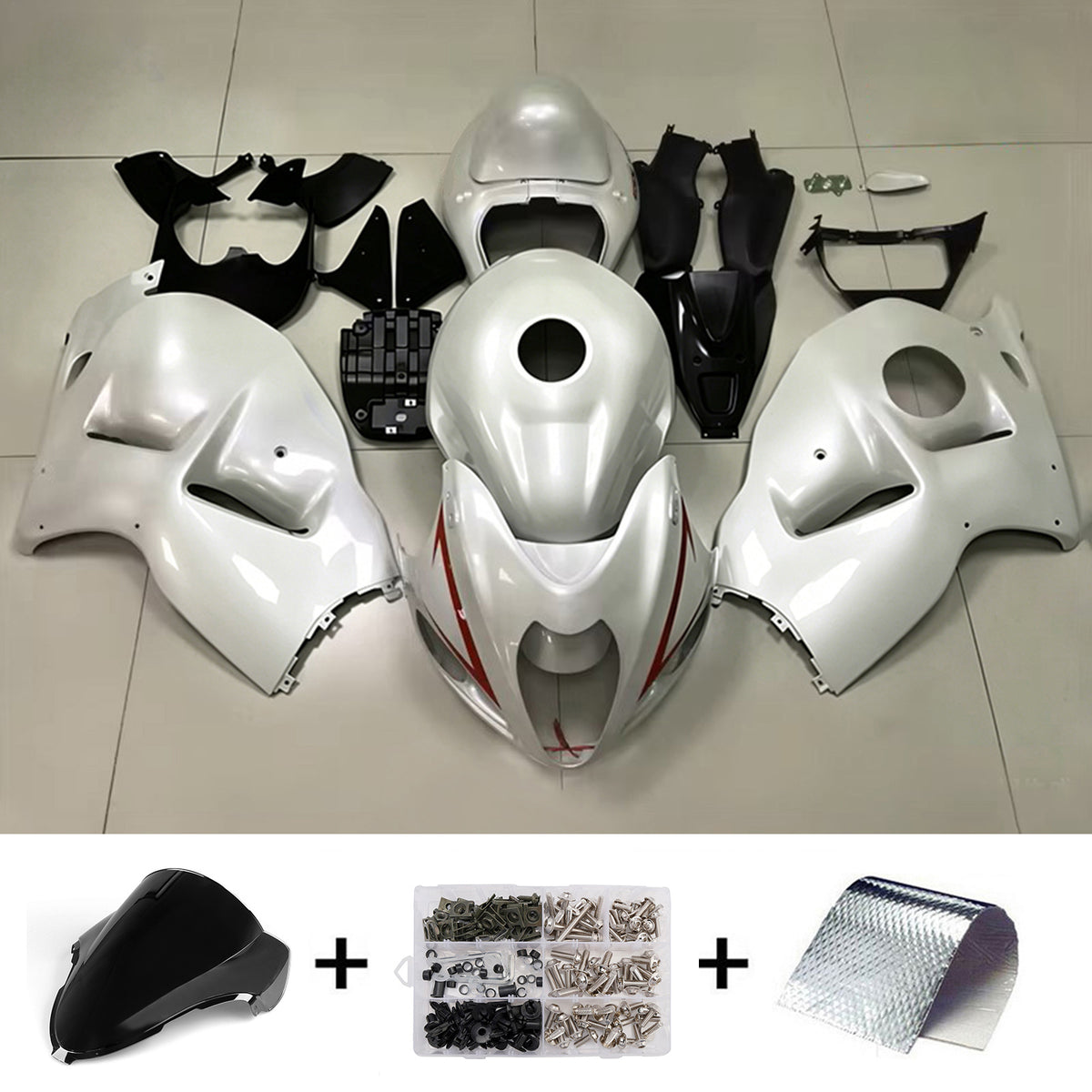 Amotopart 1999-2007 Suzuki Hayabusa GSX1300R White Black Fairing Kit