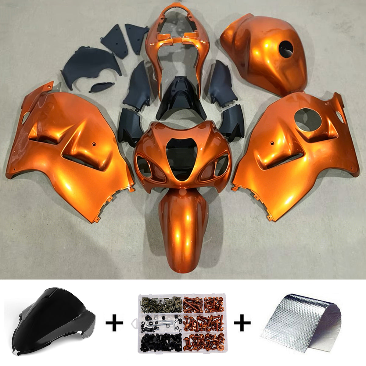 Amotopart 1999-2007 Suzuki Hayabusa GSX1300R Black Orange Fairing Kit