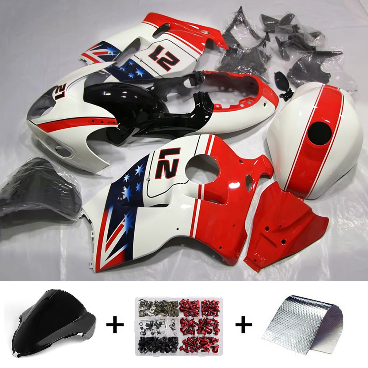 Amotopart 1999–2007 Suzuki Hayabusa GSX1300R Weiß Rot Schwarz Verkleidungsset
