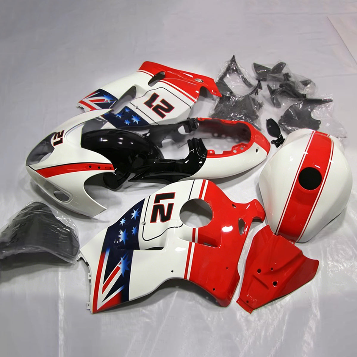 Amotopart 1999–2007 Suzuki Hayabusa GSX1300R Weiß Rot Schwarz Verkleidungsset