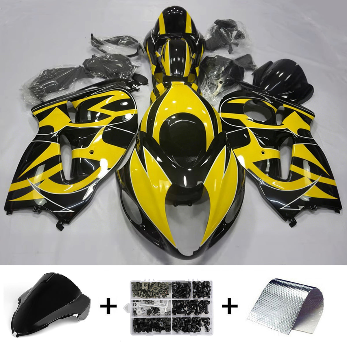 Amotopart 1999–2007 Suzuki Hayabusa GSX1300R Gelb Schwarz Grau Gold Verkleidungsset
