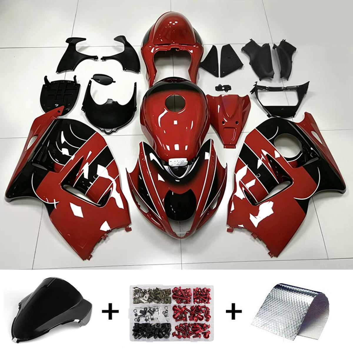 Amotopart 1999-2007 Suzuki Hayabusa GSX1300R Black Red Fairing Kit