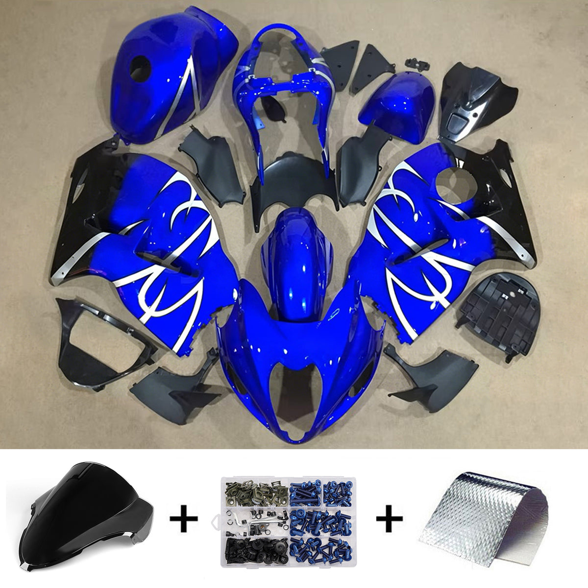 Amotopart 1999–2007 Suzuki Hayabusa GSX1300R Blau Schwarz Grau Verkleidungsset