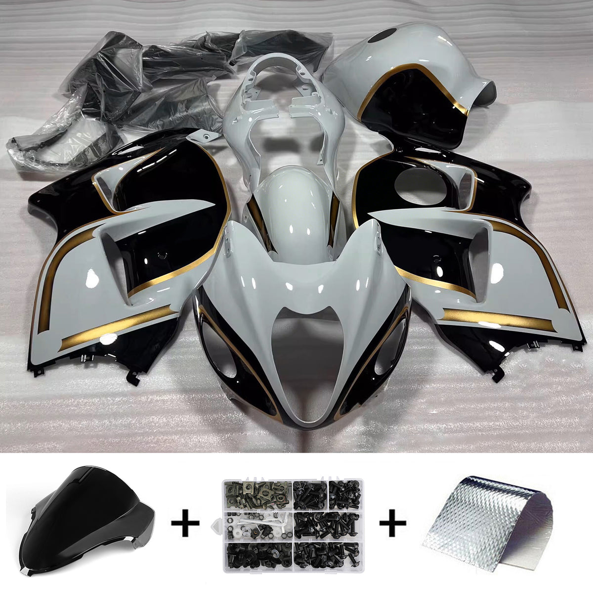 Amotopart 1999-2007 Suzuki Hayabusa GSX1300R zwart goud kuipset