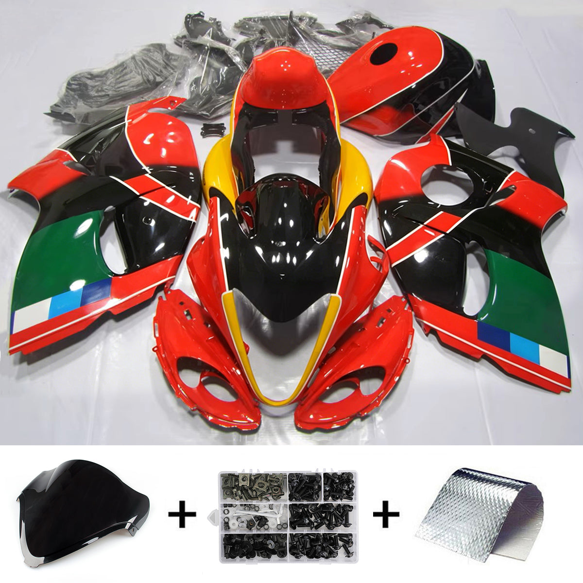 Amotopart 2008-2020 Suzuki Hayabusa GSX1300R Kit de carénage noir gris vert rouge