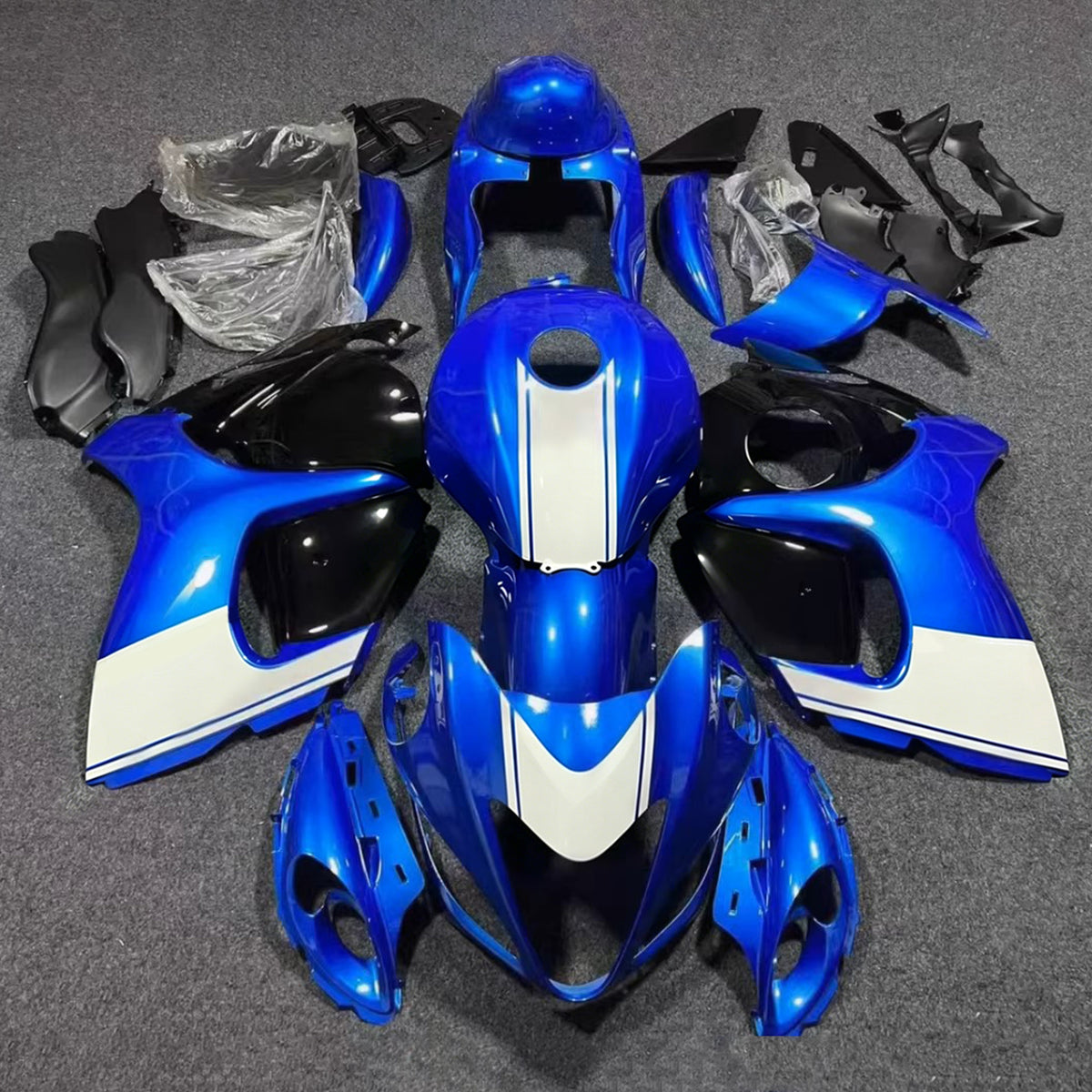 Amotopart 2008-2020 Suzuki Hayabusa GSX1300R White Blue Black Fairing Kit