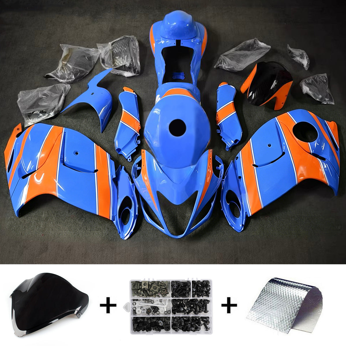 Amotopart 2008-2020 Suzuki Hayabusa GSX1300R Blue Orange Black Fairing Kit