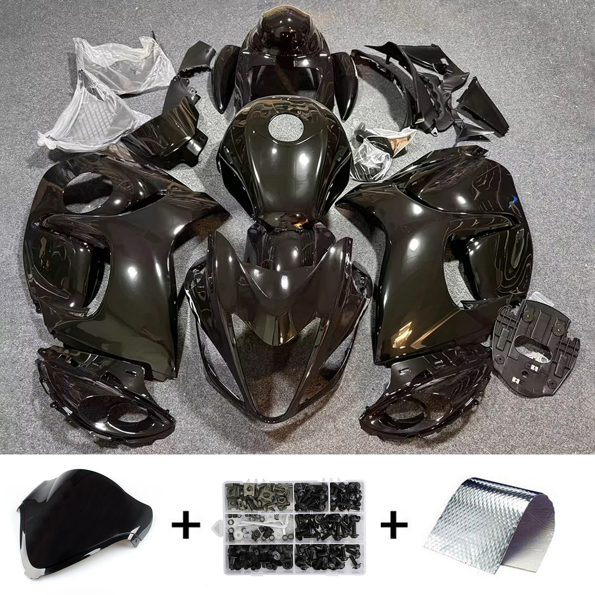 Amotopart 2008-2020 Suzuki Hayabusa GSX1300R Black Gold Gray Fairing Kit