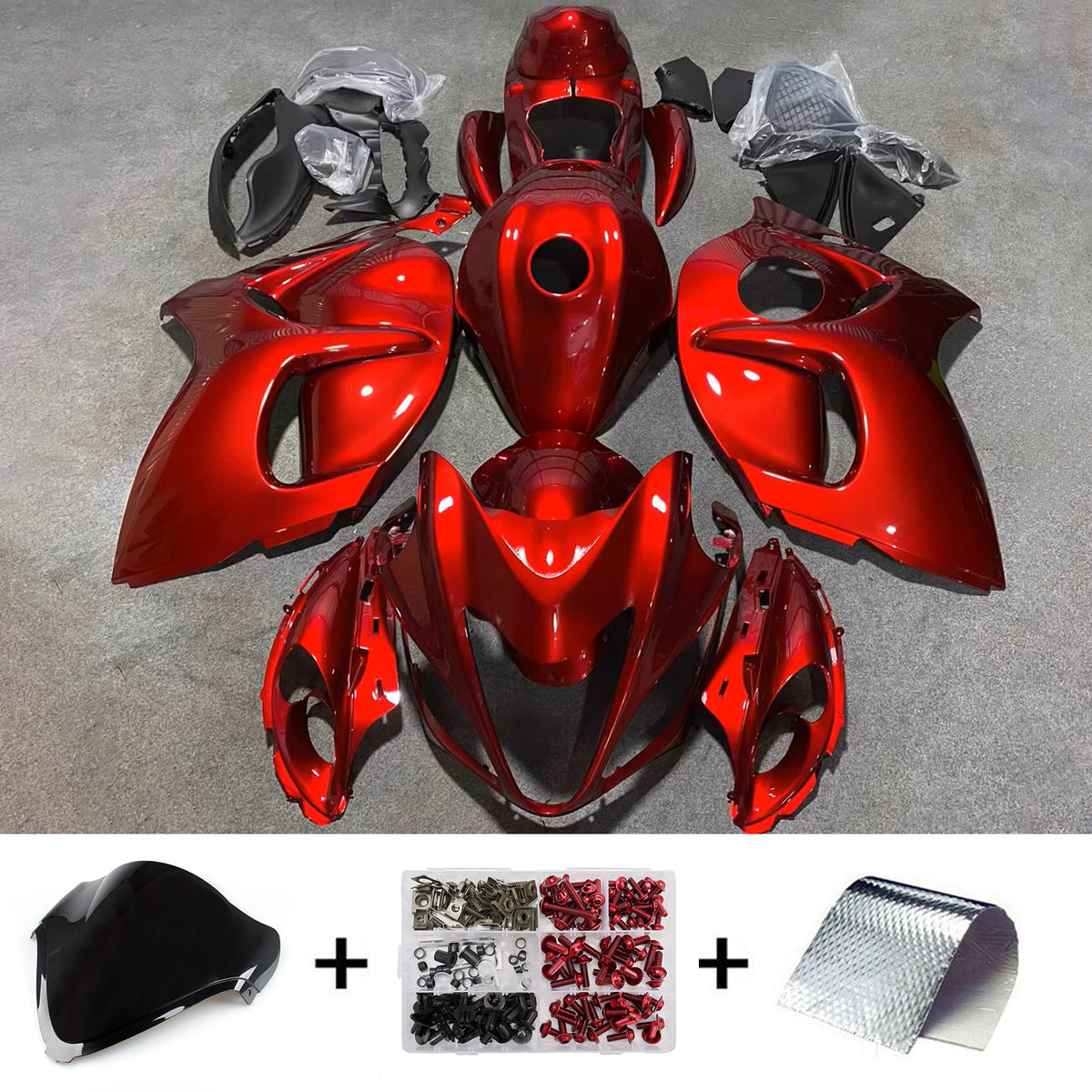Amotopart 2008–2020 Suzuki Hayabusa GSX1300R Schwarz-Rot-Verkleidungsset