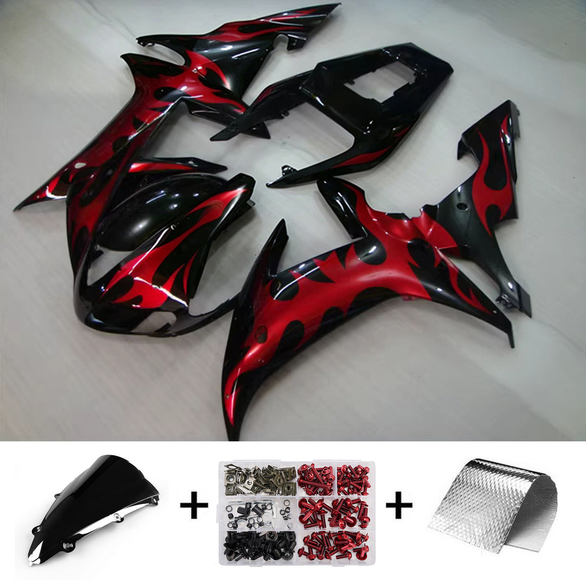 Amotopart 2004-2006 Yamaha YZF-R1 Sort Grå Rød Fairing Kit