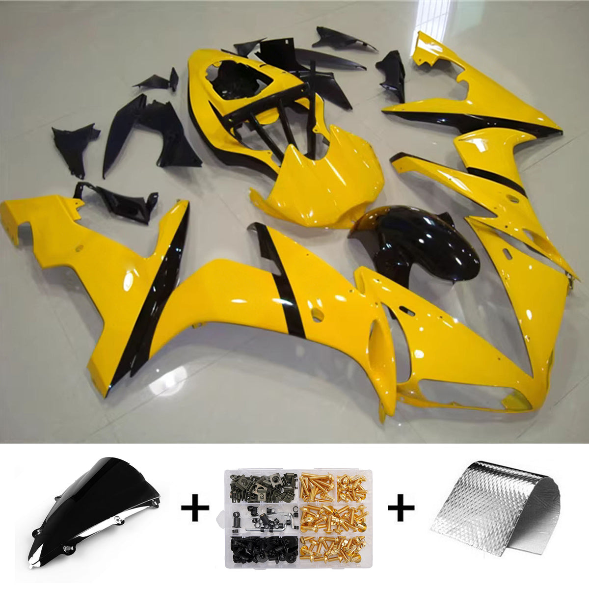 Amotopart 2004-2006 Yamaha YZF-R1 Black Grey Gold Fairing Kit