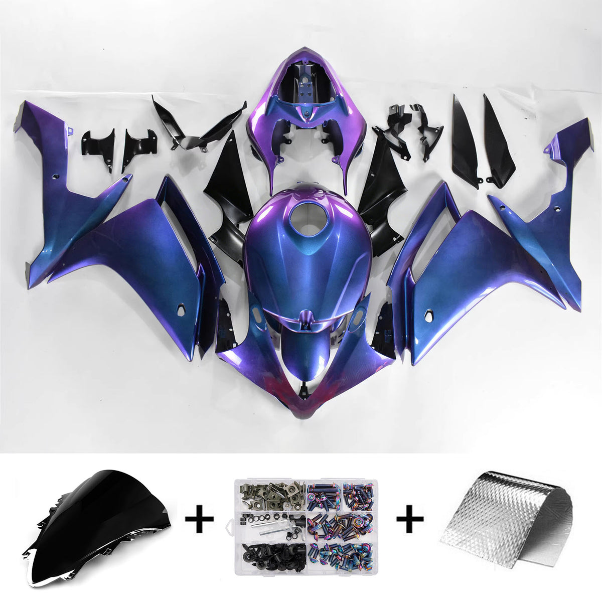 Amotopart 2007-2008 Yamaha YZF-R1 Kit de carenado camaleón gris negro