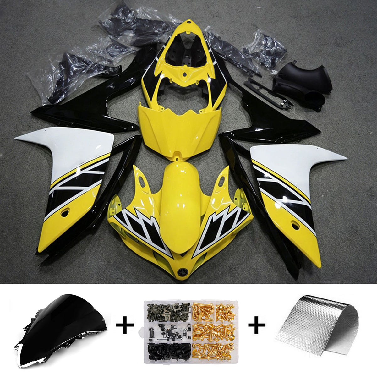 Amotopart 2007-2008 Yamaha YZF-R1 Kit de carénage or gris noir