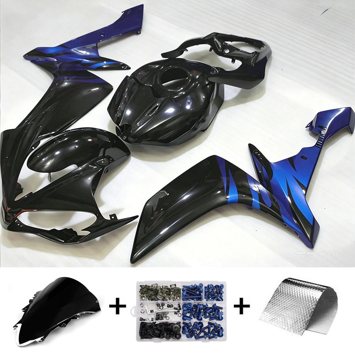 Kit carena Amotopart 2007-2008 Yamaha YZF-R1 nero blu grigio