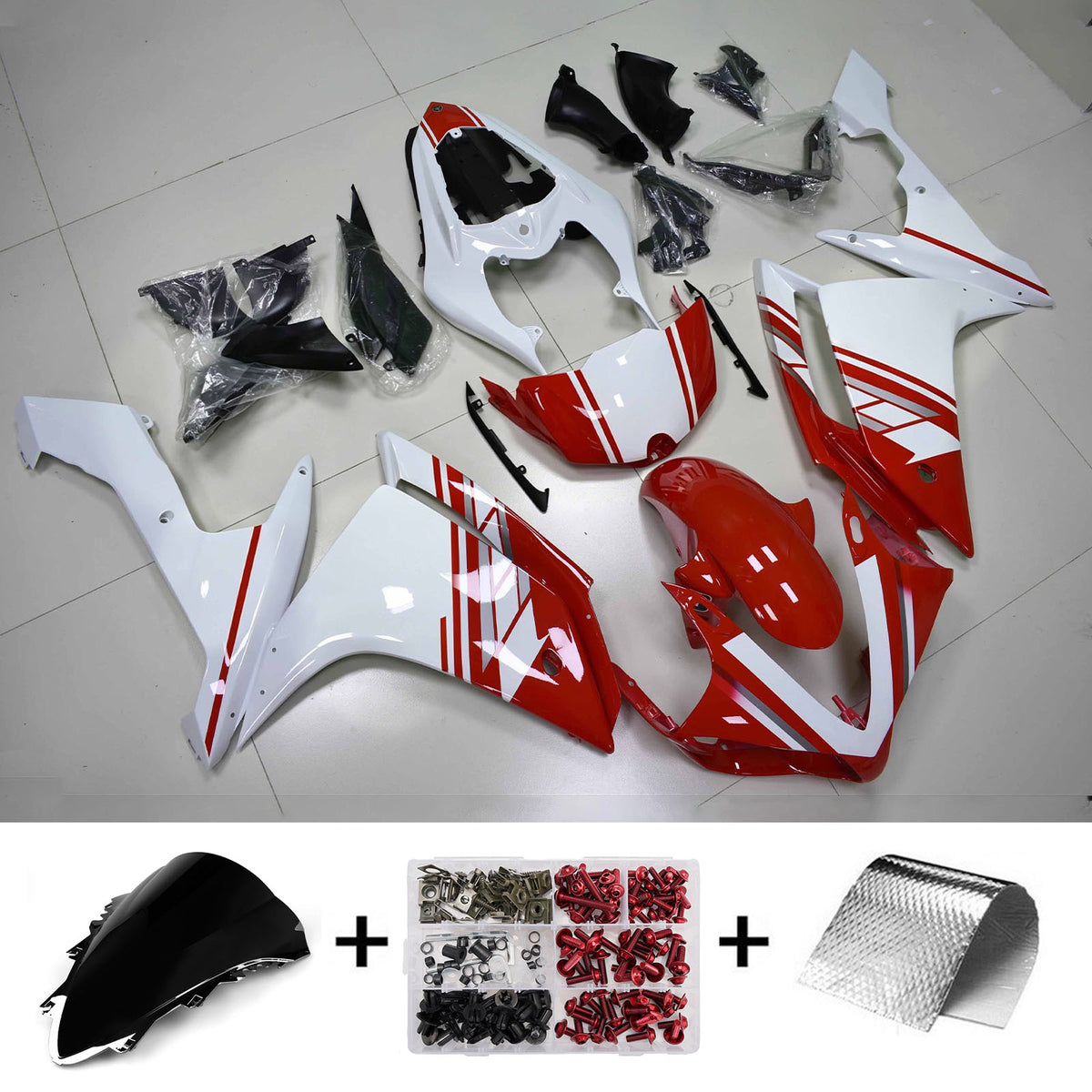 Amotopart 2007–2008 Yamaha YZF-R1 Rot Schwarz Grau Verkleidungsset